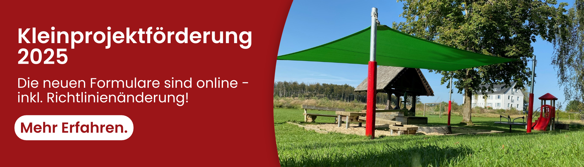 Auf dem Bild ist ein Sonnensegel zu erkennen, welches über die LEADER-Kleinprojektförderung angeschafft wurden. Mit einem Klick auf das Bild, gelangen Sie zu den Informationen für die Kleinprojektförderung 2025.
