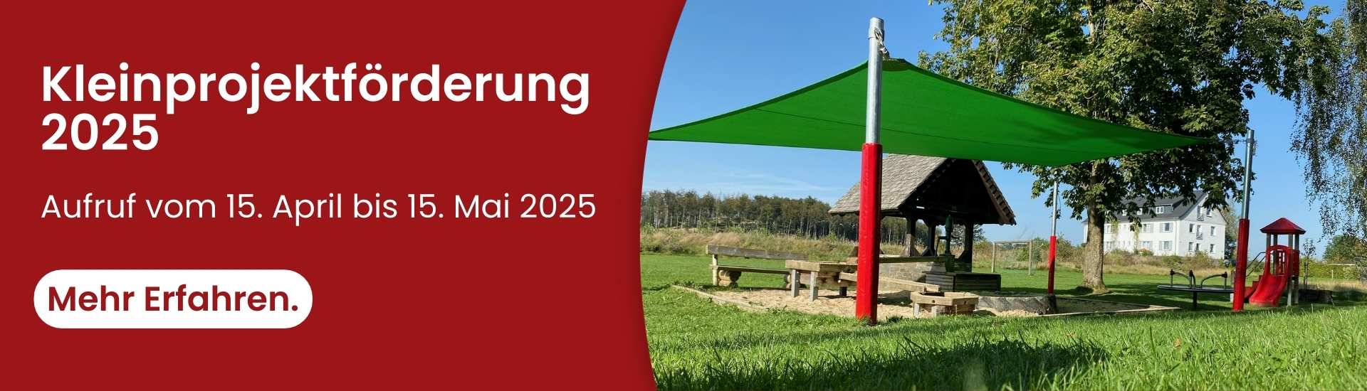 Auf dem Bild ist ein Sonnensegel zu erkennen, welches über die LEADER-Kleinprojektförderung angeschafft wurden. Mit einem Klick auf das Bild, gelangen Sie zu den Informationen für die Kleinprojektförderung 2025.
