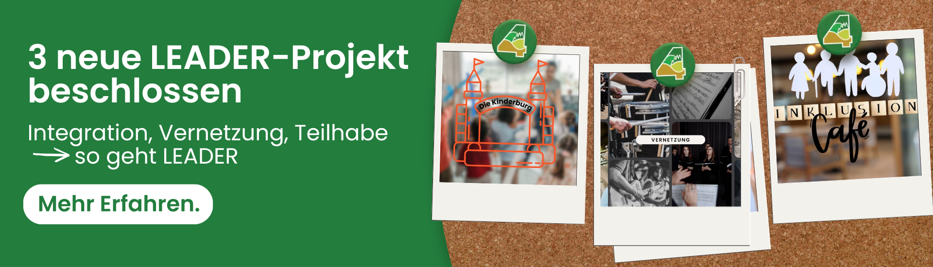 Es wurden 3 neue Projekte beschlossen zu den Themen Integration, Vernetzung und Teilhabe. Das sind elementare Punkte der LEADER-Förderung. Mit einem Klick auf das Bild kommt man zu dem Beitrag über die Vorstandsitzung